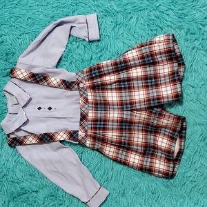 Will'Beth Shortalls with Top Plaid Outfit